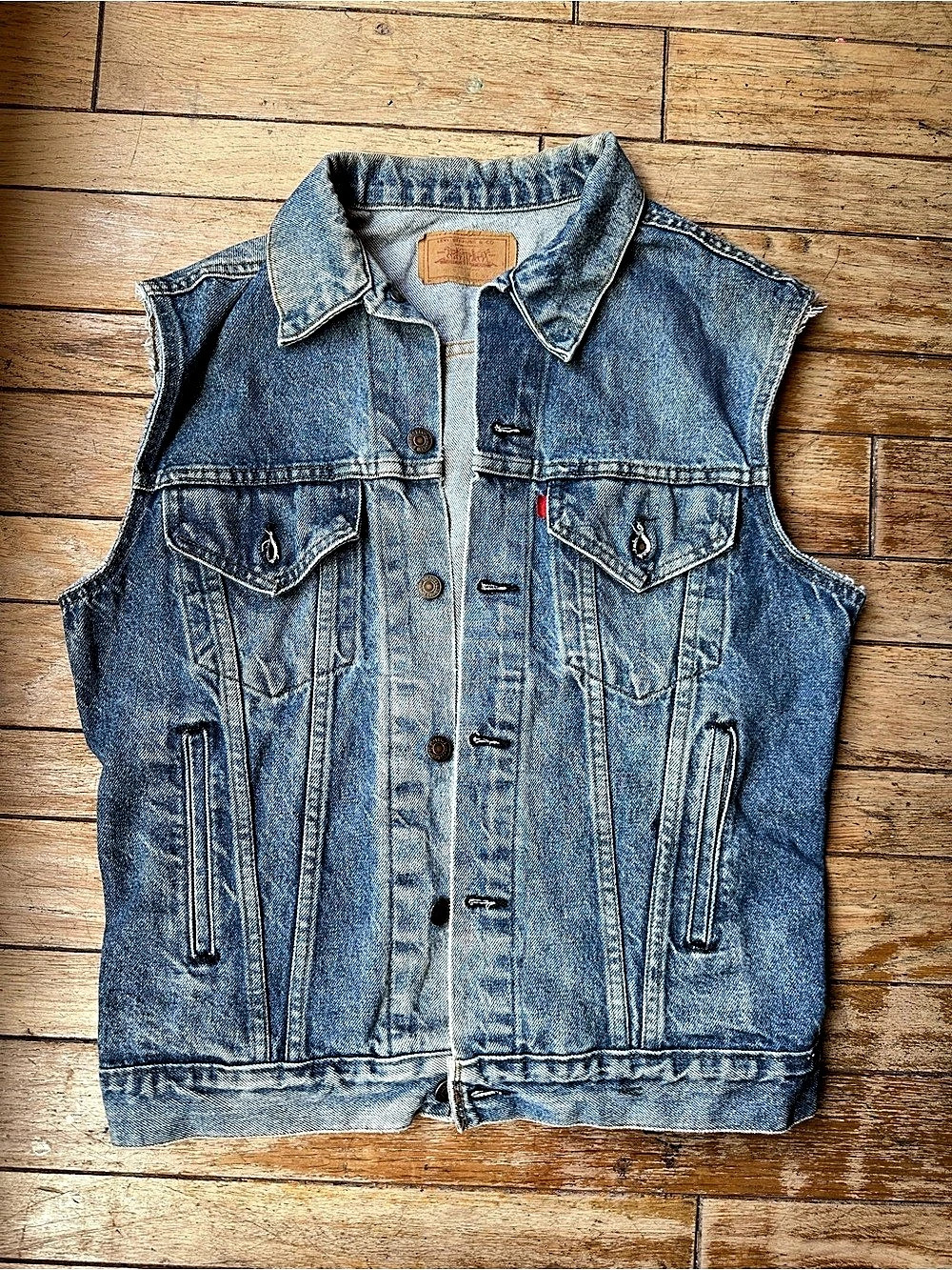 Vintage 80s Levi's 70506 Made in USA Cutoff Denim Vest Size 40L Medium Long